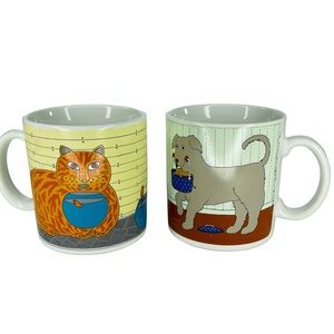 Taylor and Ng mugs Set of 2 Vintage 1980s Dog Cat goldfish bones made in Japan